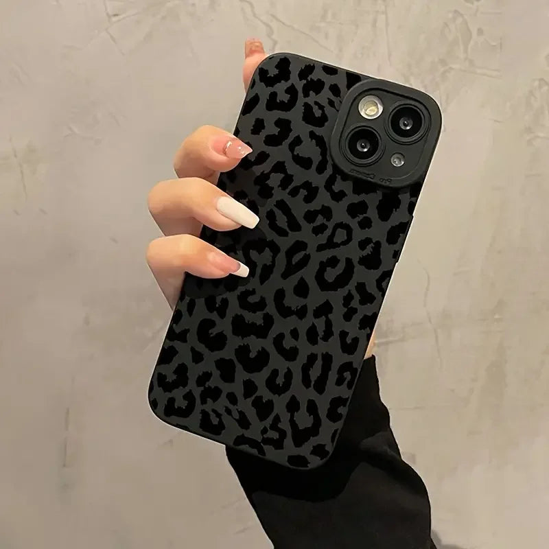 Black Print Leopard Graphic Phone Case For iPhone 17 16 15 14 13 12 11 Pro Max XS XR 7 8 Plus 16E Shockproof Soft Silicone Cover