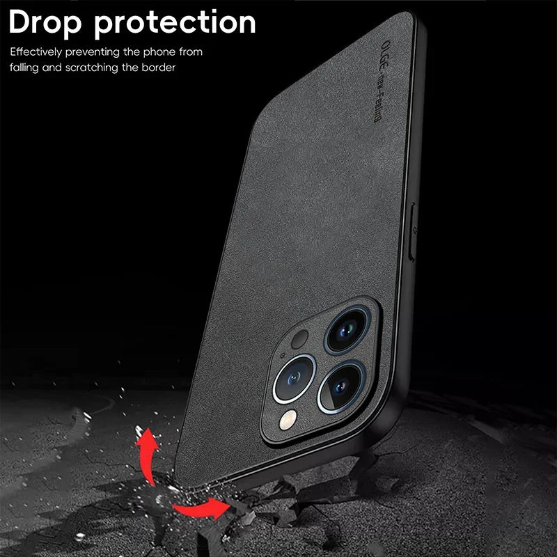 Luxury sheepskin Case For iPhone 16 15 14 13 12 11 Pro Max Plus X XS XR Matte Leather Phone Cover