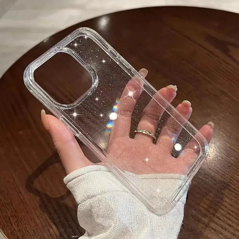 Luxury Bling Glitter Clear Phone Case For iPhone 17 16 15 14 13 12 11 Pro Max X XR XS 7 8 Plus Shockproof Transparent Soft Cover
