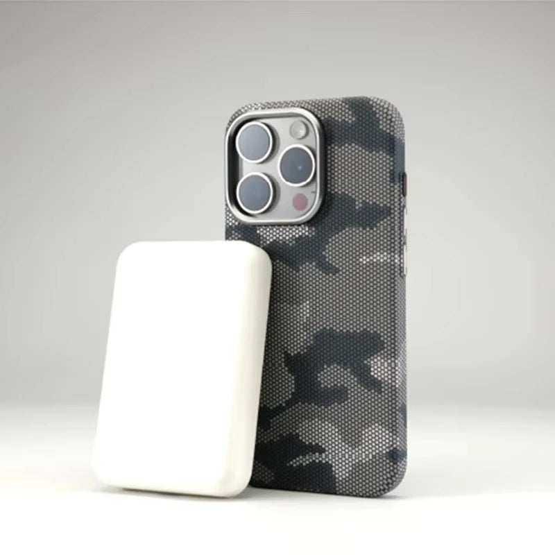 Camouflage Graffiti Relief MagSafe Phone Case For iPhone 16 15 14 13 Pro Max Magnetic Charging Alloy Lens Shockproof Hard Cover