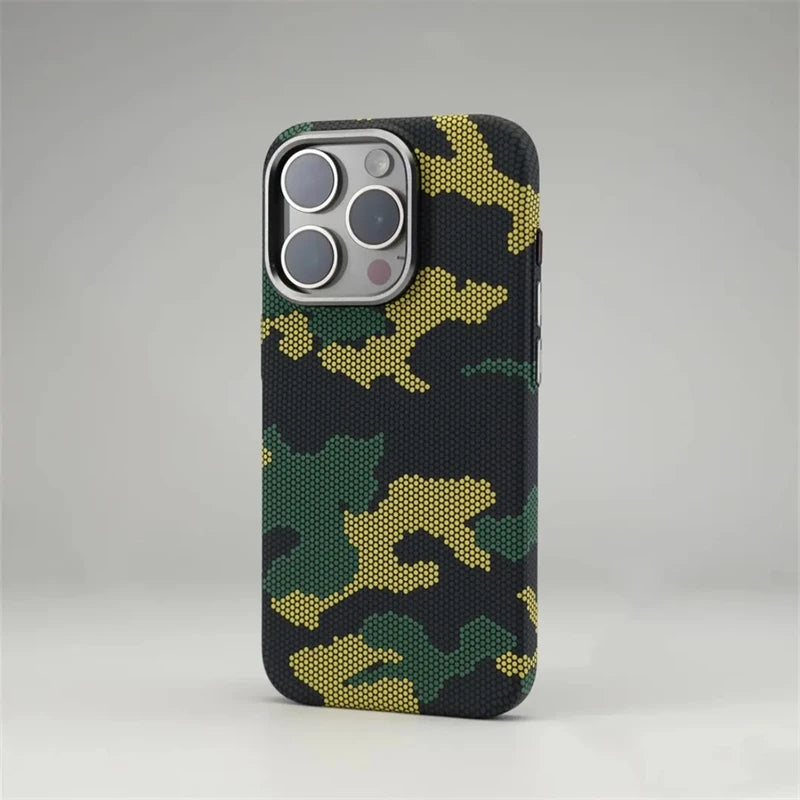 Camouflage Graffiti Relief MagSafe Phone Case For iPhone 16 15 14 13 Pro Max Magnetic Charging Alloy Lens Shockproof Hard Cover