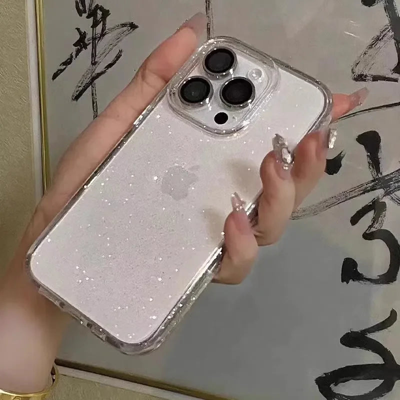 Luxury Bling Glitter Clear Phone Case For iPhone 17 16 15 14 13 12 11 Pro Max X XR XS 7 8 Plus Shockproof Transparent Soft Cover