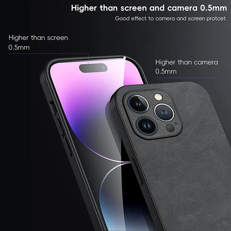 Luxury sheepskin Case For iPhone 16 15 14 13 12 11 Pro Max Plus X XS XR Matte Leather Phone Cover
